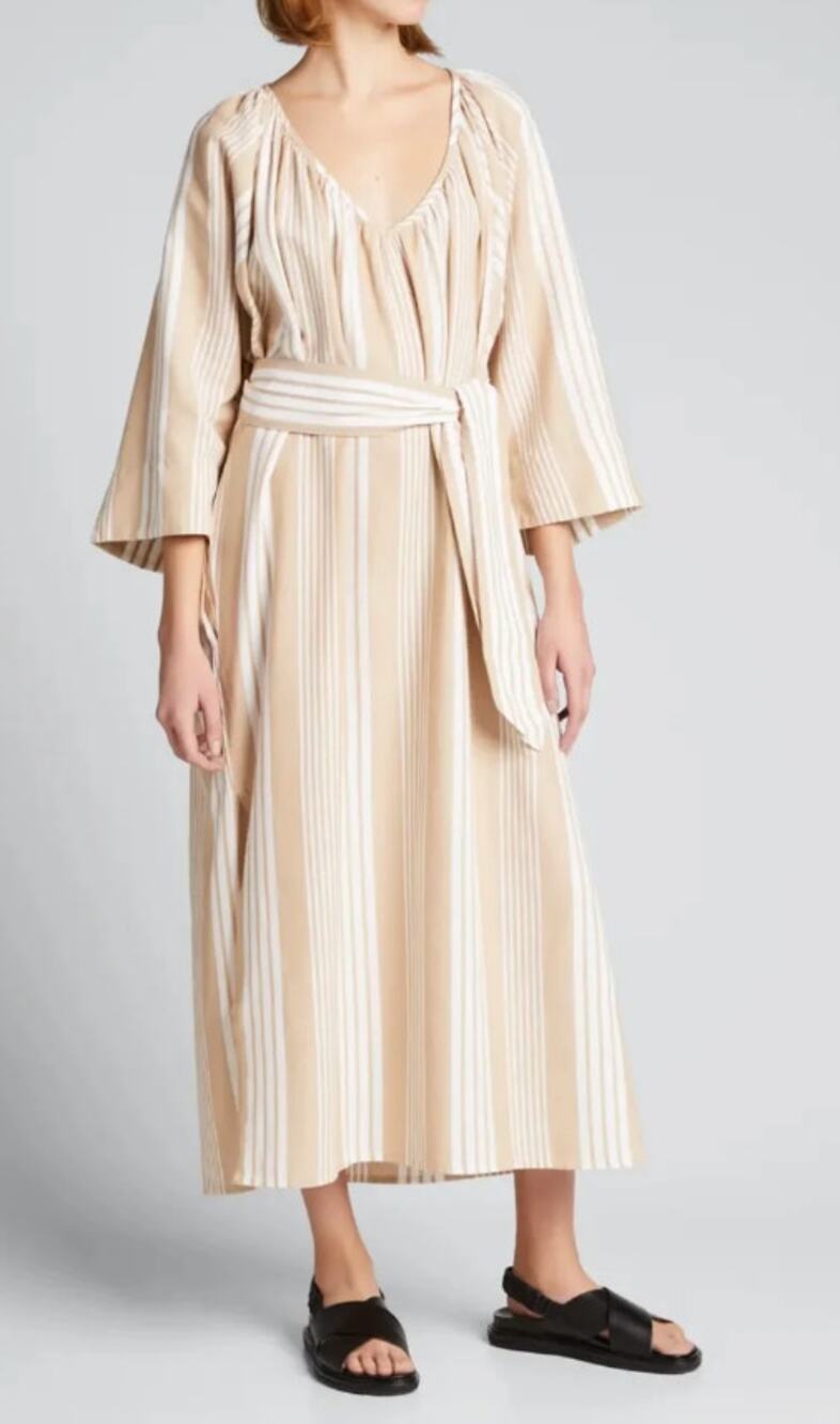 Mara Hoffman Swim Cover Up Dress Beige and White Striped Belted Women's XS